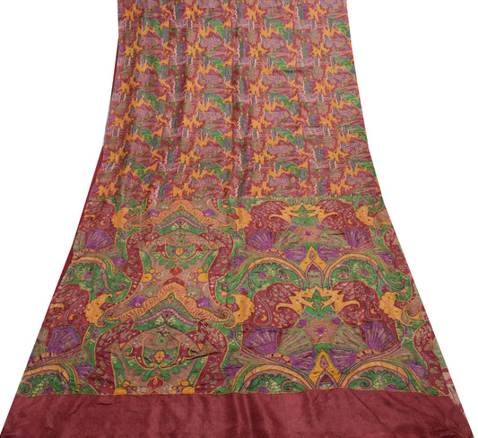 Sushila Vintage Multi-Color Saree 100% Pure Silk Printed Sari 6 YD Craft Fabric