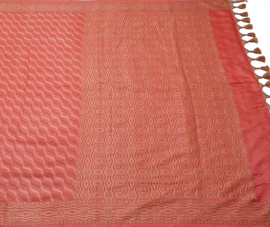 Sushila Vintage Peach Saree 100% Pure Silk All Over Woven Laheriya Sari Fabric