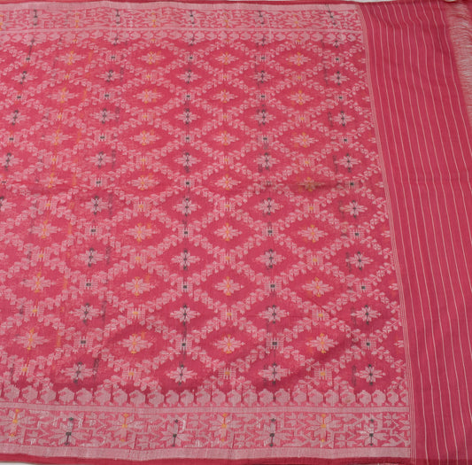 Sushila Vintage Pink Saree 100%Pure Cotton All Over Woven Sari 5 YD Craft Fabric