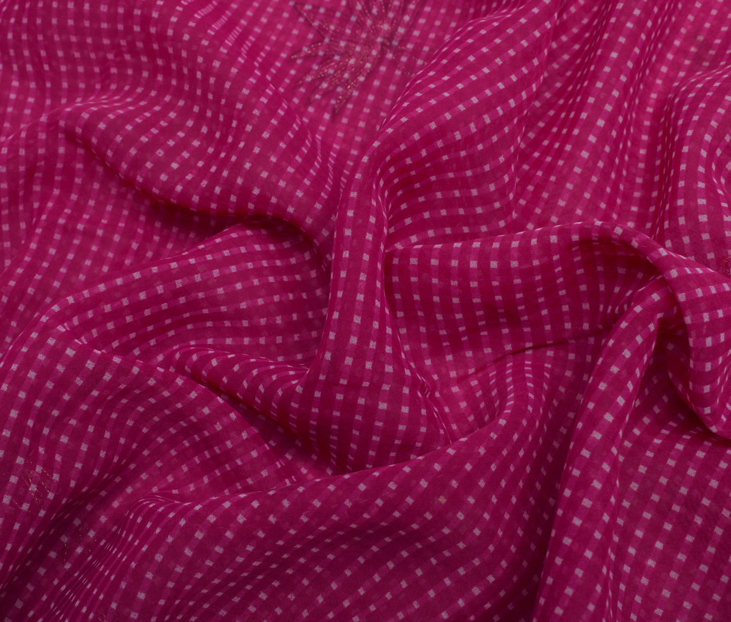 Sushila Vintage Fuchsia Pink Saree Blend Georgette Zari Embroidered Sari Fabric