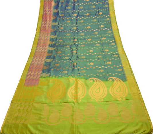 Sushila Vintage Dual Tone Saree 100% Pure Silk Woven Floral Sari Craft Fabric