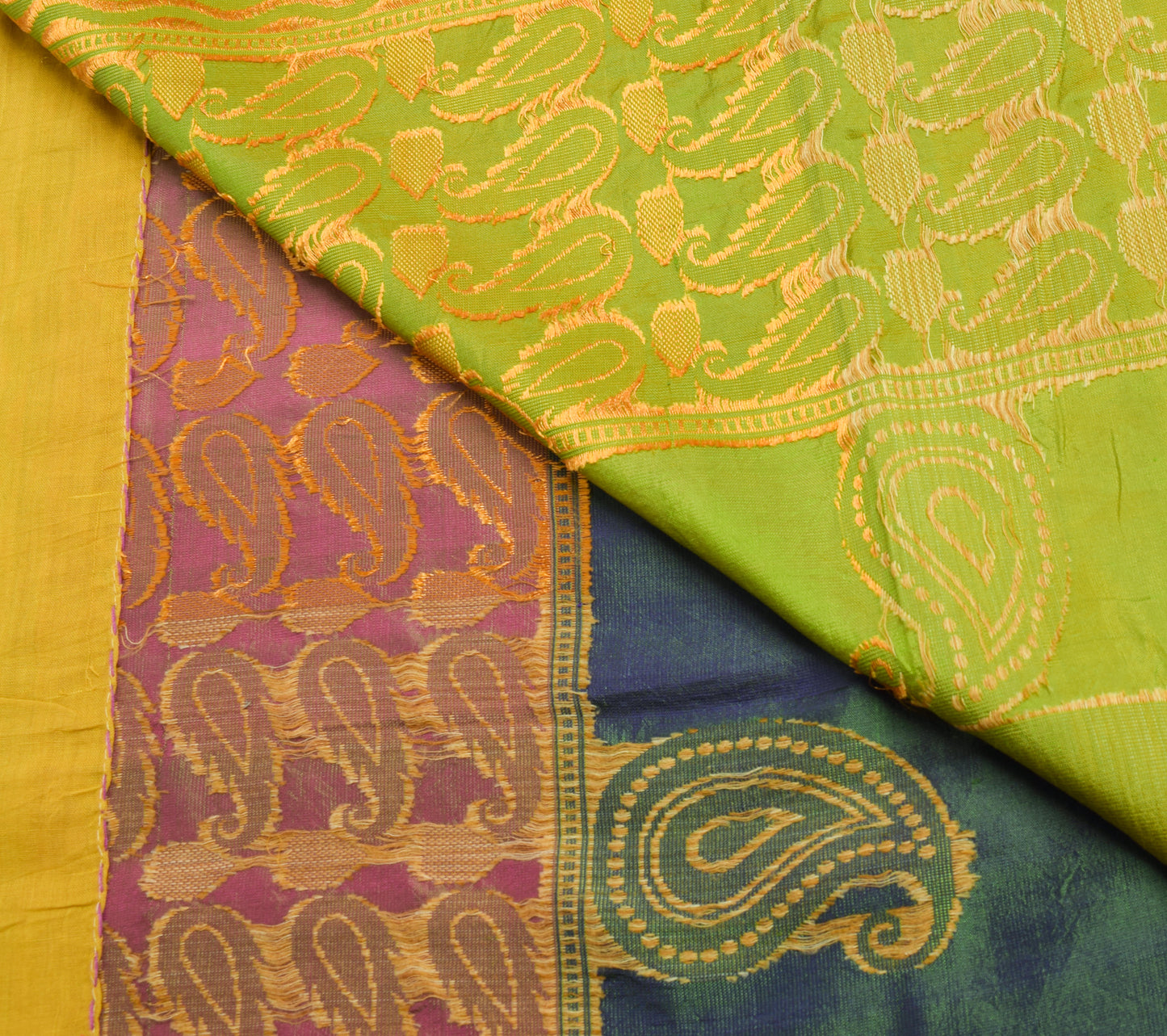 Sushila Vintage Dual Tone Saree 100% Pure Silk Woven Floral Sari Craft Fabric