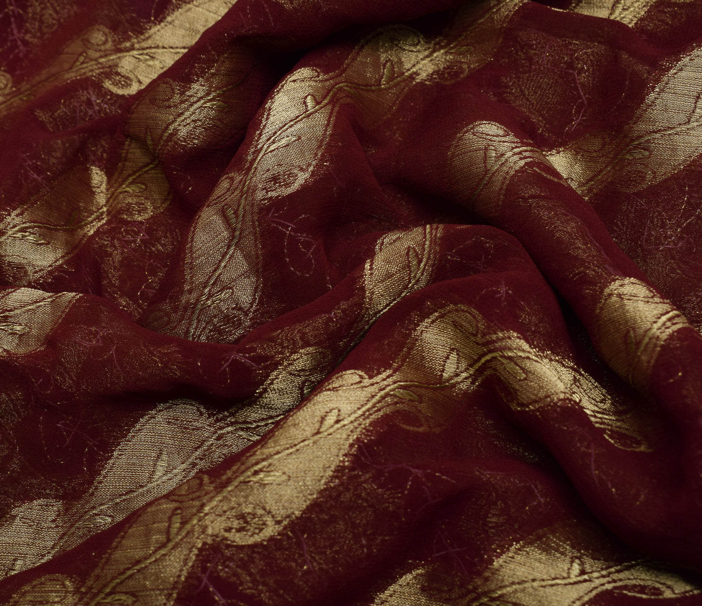 Sushila Vintage Maroon Saree 100% Pure Georgette Silk Hand Beaded Sari Fabric