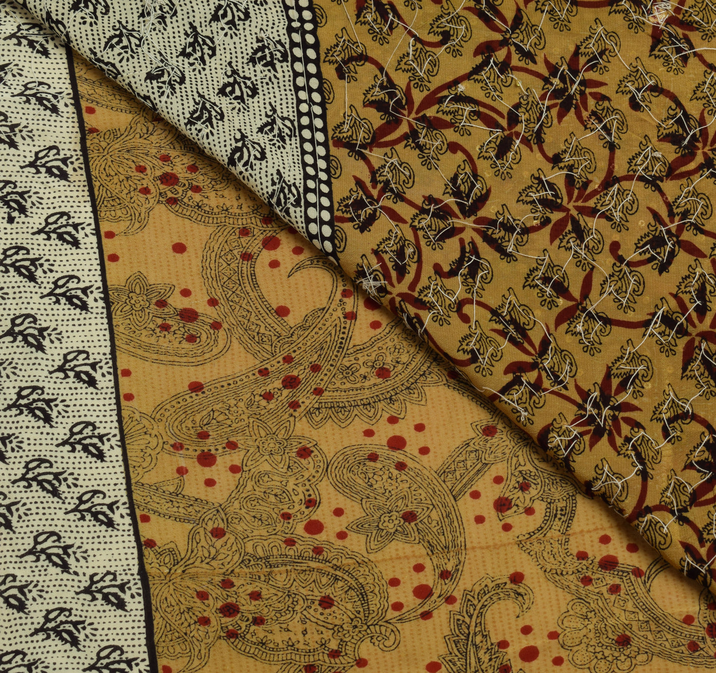Sushila Vintage Brown Saree 100% Pure Crepe Silk Hand Beaded Floral Sari Fabric