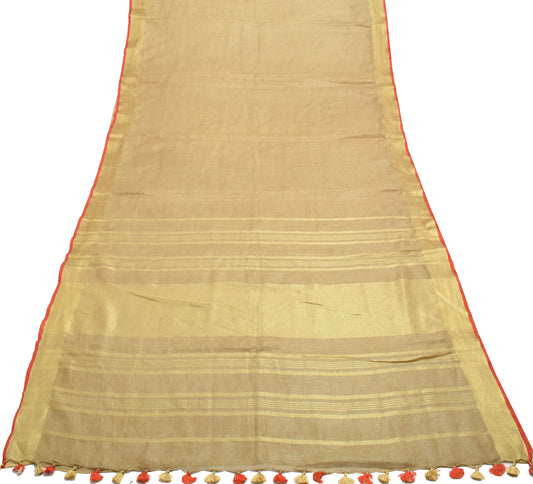 Sushila Vintage Brown Indian Saree 100% Pure Cotton Woven Sari 5 YD Craft Fabric