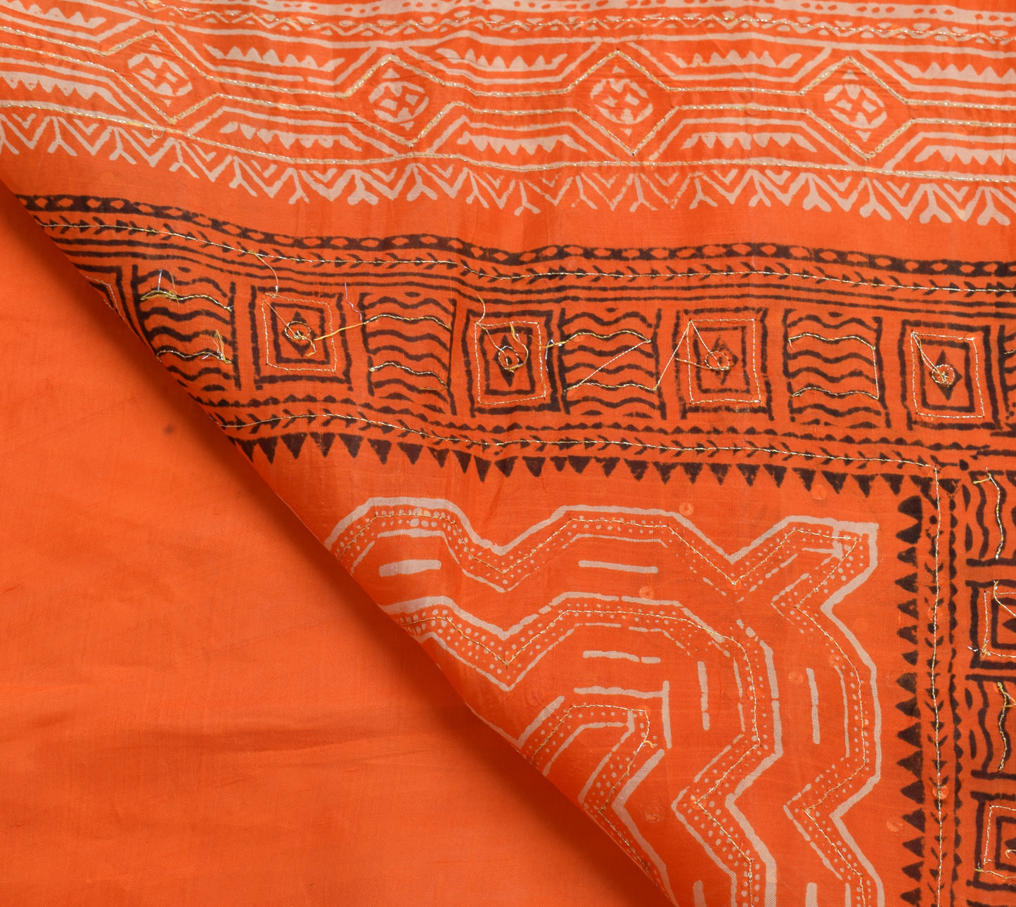 Sushila Vintage Orange Saree 100% Pure Silk Printed Floral Sari Craft Fabric