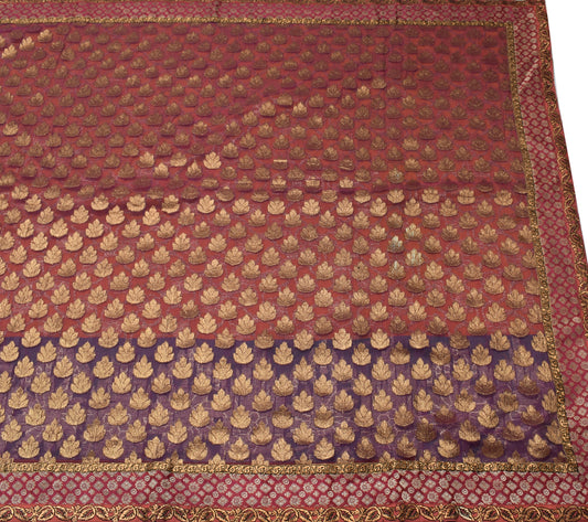 Sushila Vintage Indian Saree Pure Silk With Net Mesh Woven Floral Sari Fabric