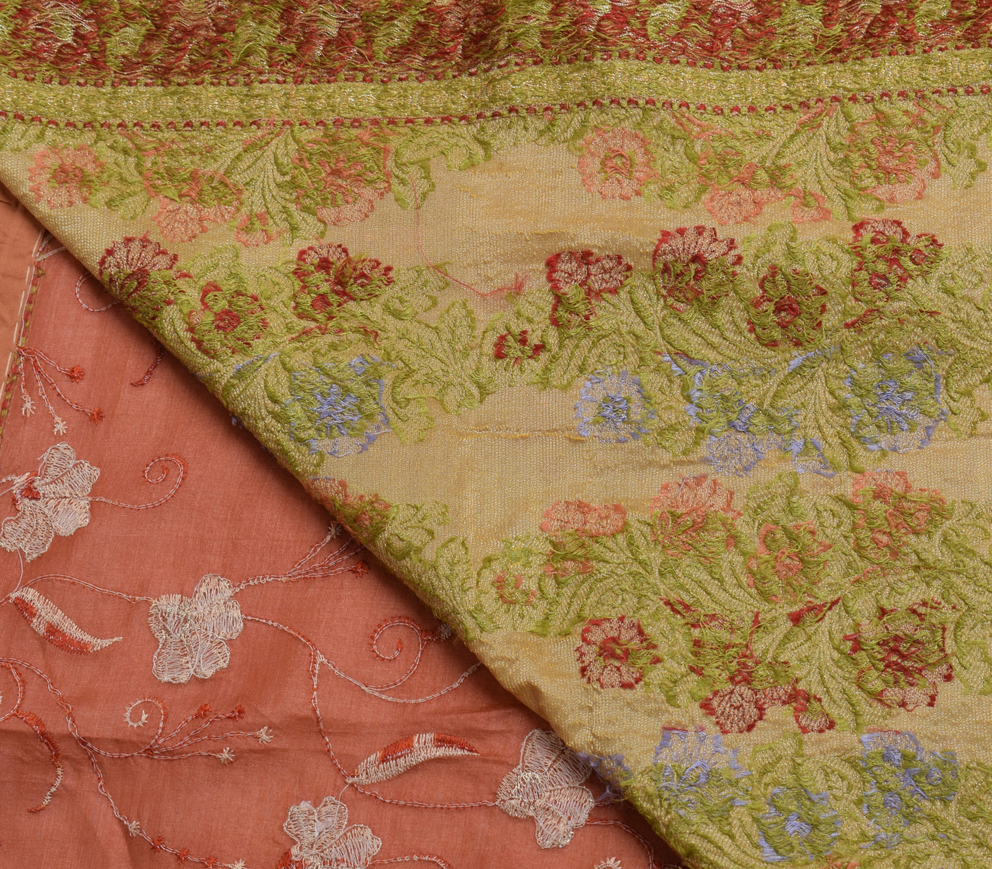 Sushila Vintage Indian Saree 100% Pure Silk Hand Beaded Floral Sari Craft Fabric