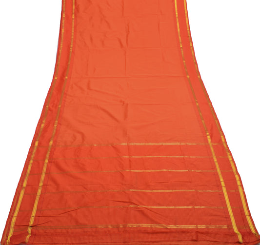 Sushila Vintage Orange Saree Blend Silk Woven Checks 5 Yard Sari Craft Fabric
