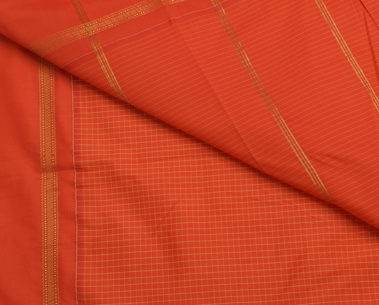 Sushila Vintage Orange Saree Blend Silk Woven Checks 5 Yard Sari Craft Fabric