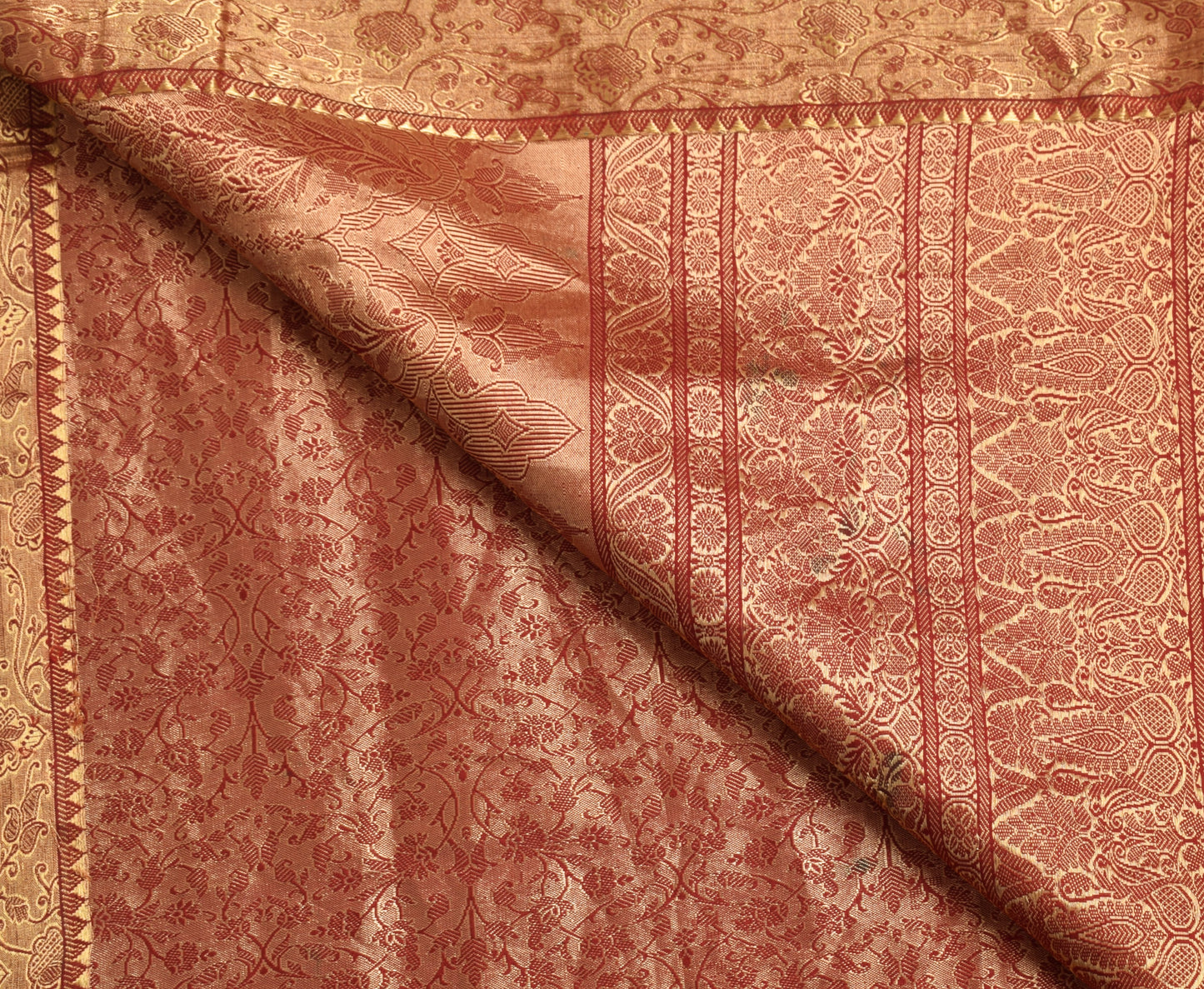 Sushila Vintage Maroon Saree 100% Pure Silk All over Woven Floral Sari Fabric