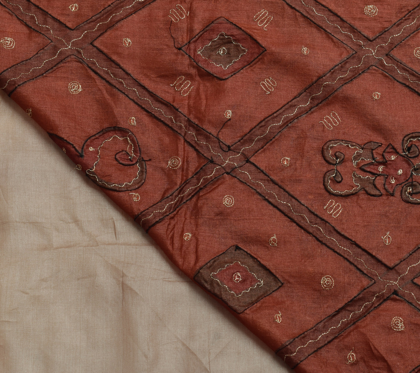 Sushila Vintage Indian Saree 100% Pure Silk Hand Beaded 5 Yard Sari Craft Fabric