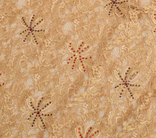 Sushila Vintage Brown Indian Saree Net Mesh Floral Woven Sari 5 YD Craft Fabric