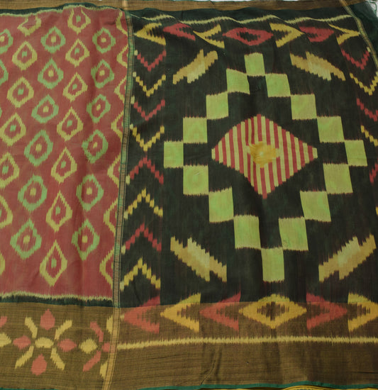 Sushila Vintage Saree Art Cotton Silk Hand Woven Ikat Patola Sari Craft Fabric