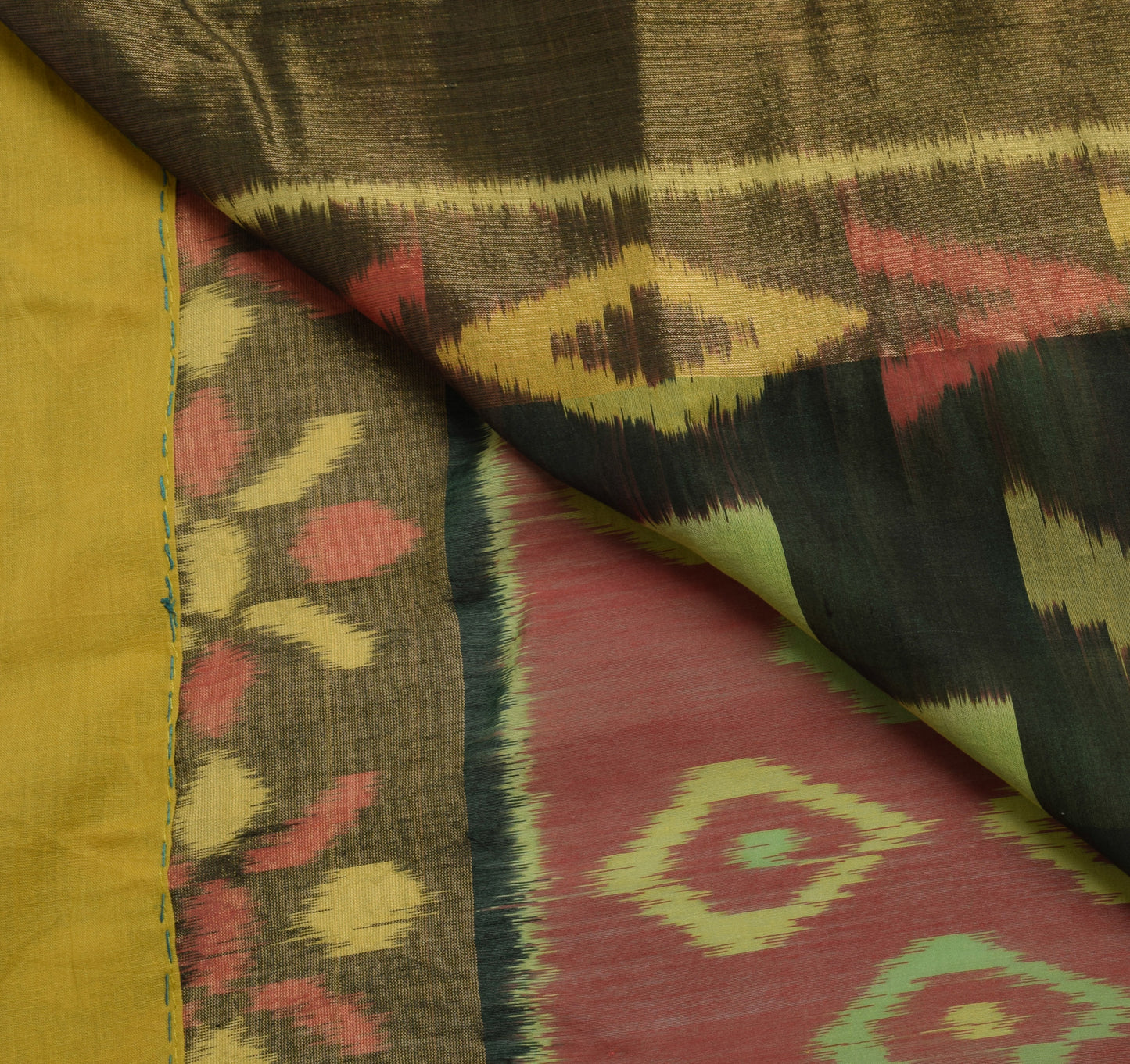 Sushila Vintage Saree Art Cotton Silk Hand Woven Ikat Patola Sari Craft Fabric