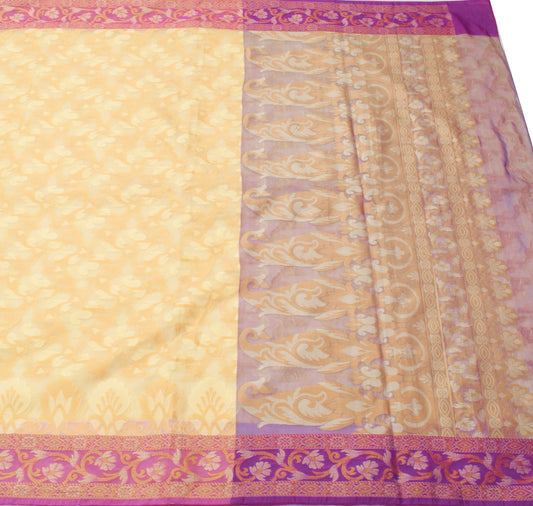 Sushila Vintage Cream Saree Blend Silk All Over Woven Floral Sari Craft Fabric