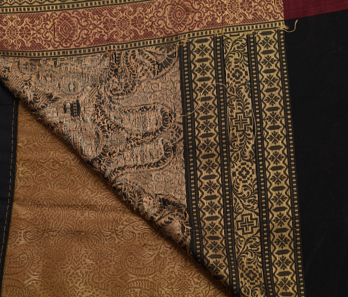 Sushila Vintage Brown Saree 100% Pure Silk All Over Woven Paisley Sari Fabric
