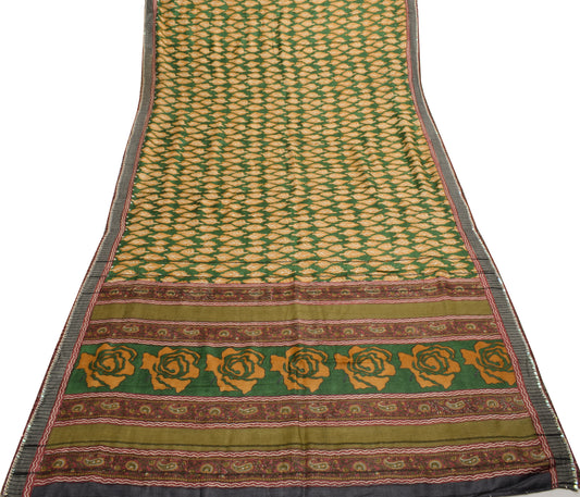 Sushila Vintage Dark Green Saree 100% Pure Woolen Floral Woven Soft Sari Fabric