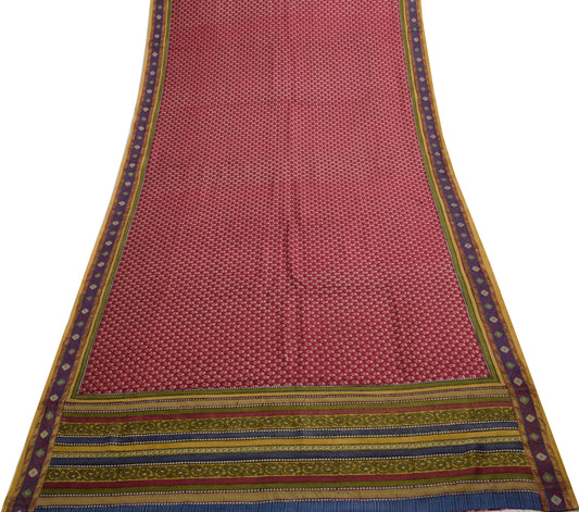 Sushila Vintage Maroon Saree 100% Pure Silk Printed & Woven Floral Sari Fabric