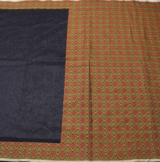 Sushila Vintage Black Indian Saree Blend Silk Supernet Woven Sari Craft Fabric