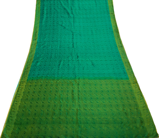 Sushila Vintage Teal Green Indian Saree 100% Pure Silk All Over Over Sari Fabric