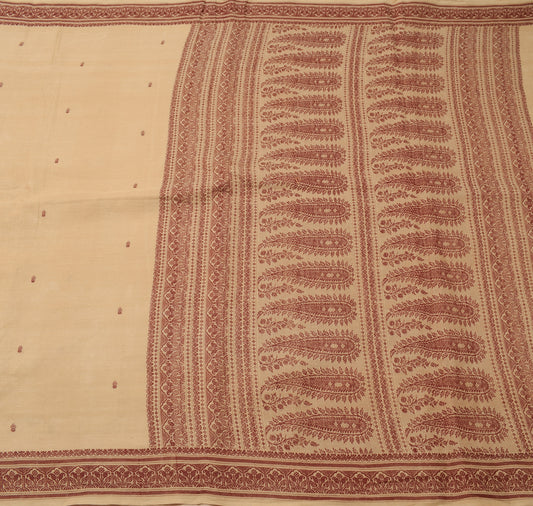 Sushila Vintage Brown Indian Saree 100% Pure Cotton Woven Sari 5 YD Craft Fabric