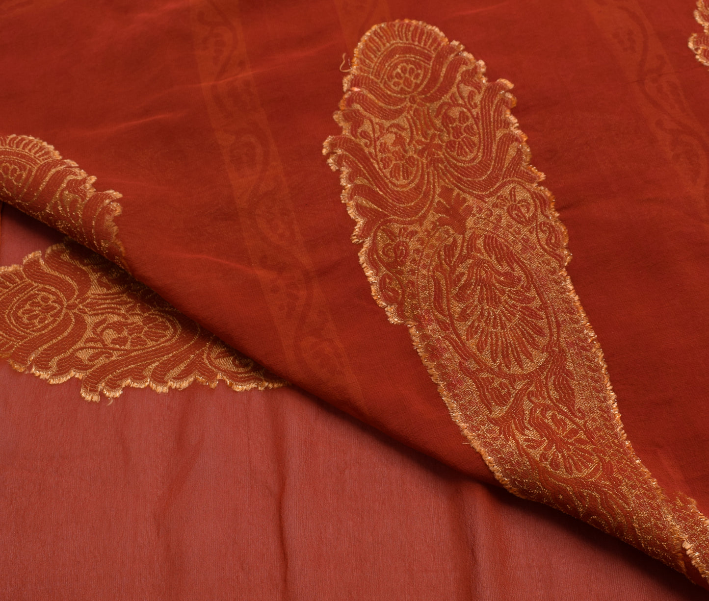 Sushila Vintage Rust Saree 100% Pure Georgette Silk Woven Paisley Sari Fabric