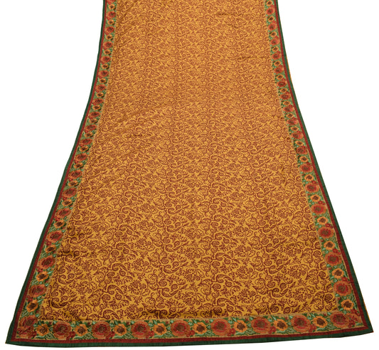 Sushila Vintage Mustard Saree Blend Woolen Floral Printed Soft Sari Craft Fabric