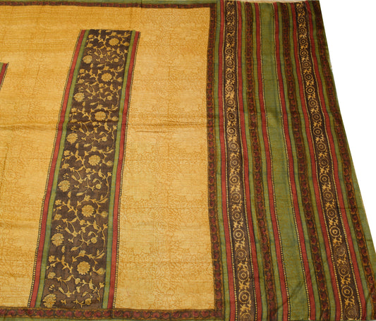 Sushila Vintage Mustard Saree 100% Pure Woolen Hand Block Printed Sari Fabric