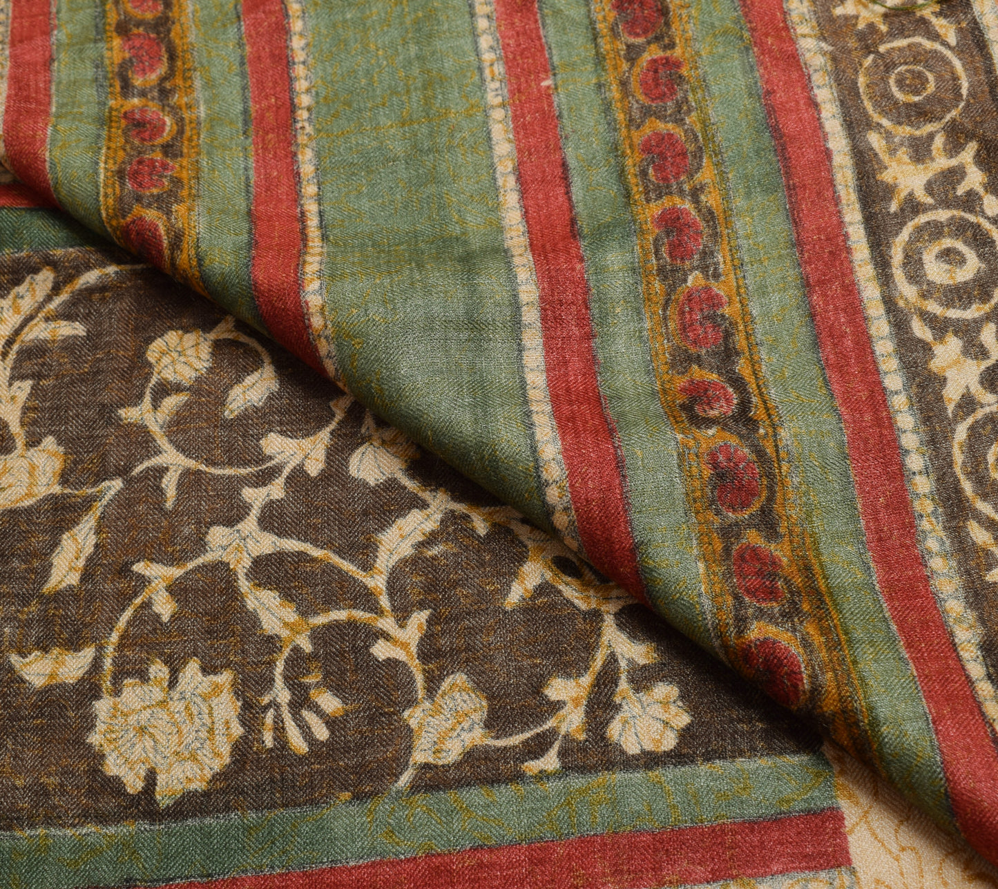 Sushila Vintage Mustard Saree 100% Pure Woolen Hand Block Printed Sari Fabric