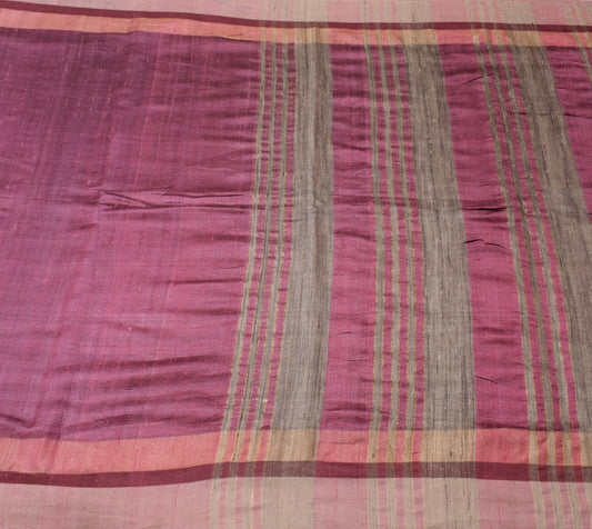 Sushila Vintage Pink Indian Saree 100% Pure Khadi Silk Woven Sari Craft Fabric