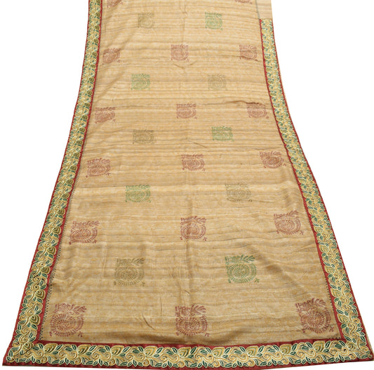 Sushila Vintage Brown Saree 100% Pure Khadi Silk Woven Humans Sari Craft Fabric