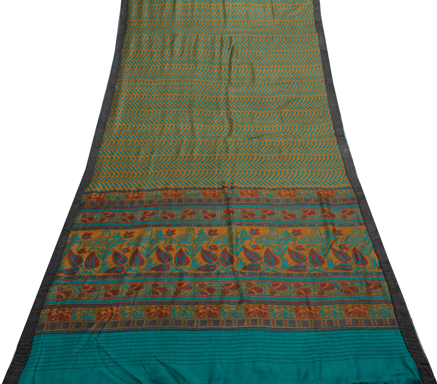 Sushila Vintage Mustard Saree 100% Pure Woolen Woven Floral Soft 5YD Sari Fabric