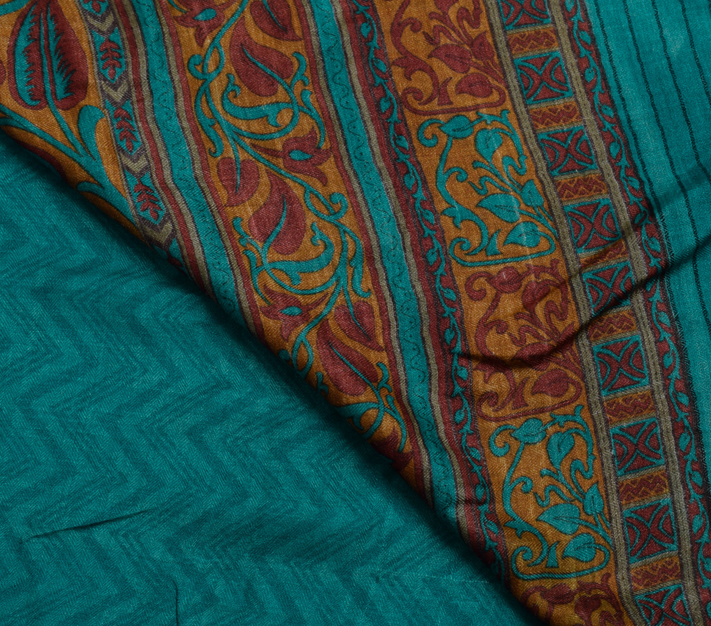 Sushila Vintage Mustard Saree 100% Pure Woolen Woven Floral Soft 5YD Sari Fabric