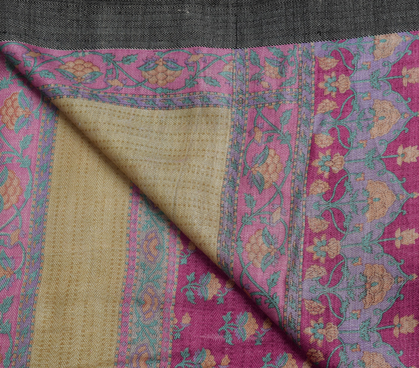 Sushila Vintage Dark Pink Saree 100% Pure Woolen Woven Floral Soft Sari Fabric