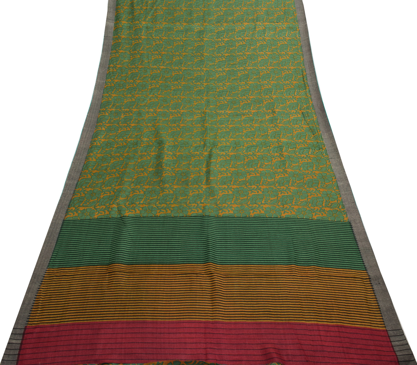 Sushila Vintage Mustard Saree 100% Pure Woolen Woven Floral Soft Sari Fabric