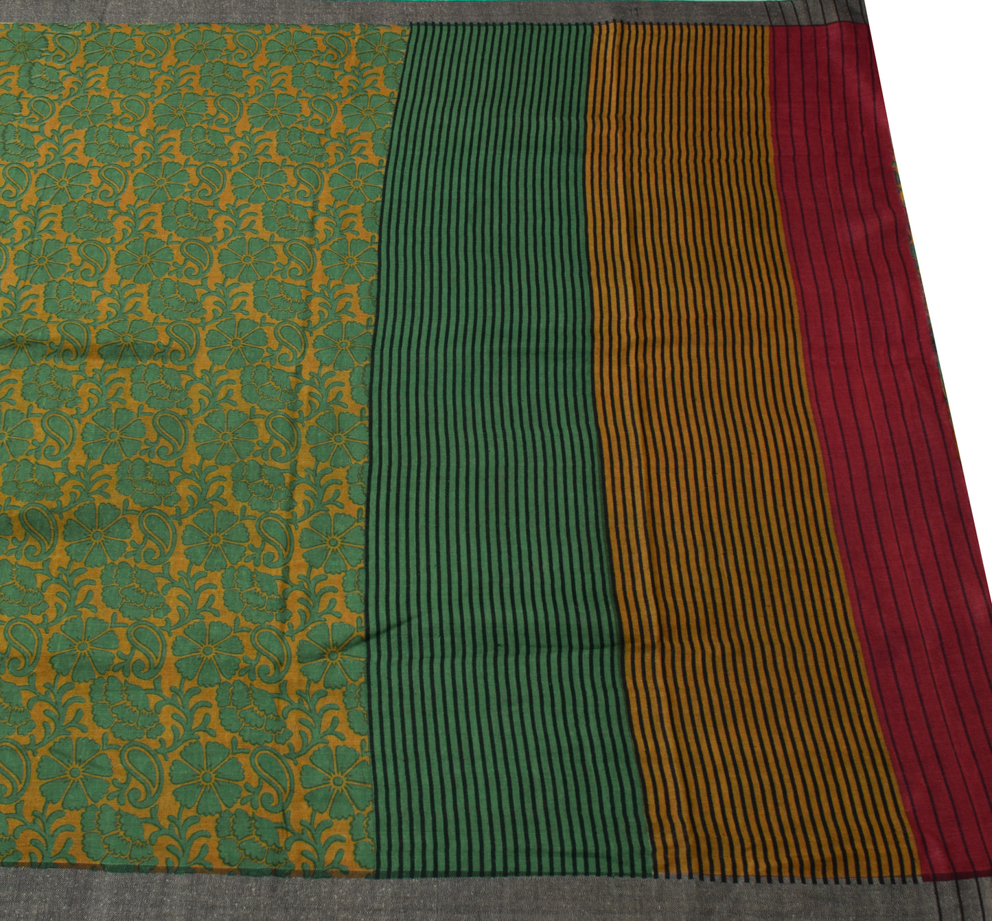 Sushila Vintage Mustard Saree 100% Pure Woolen Woven Floral Soft Sari Fabric