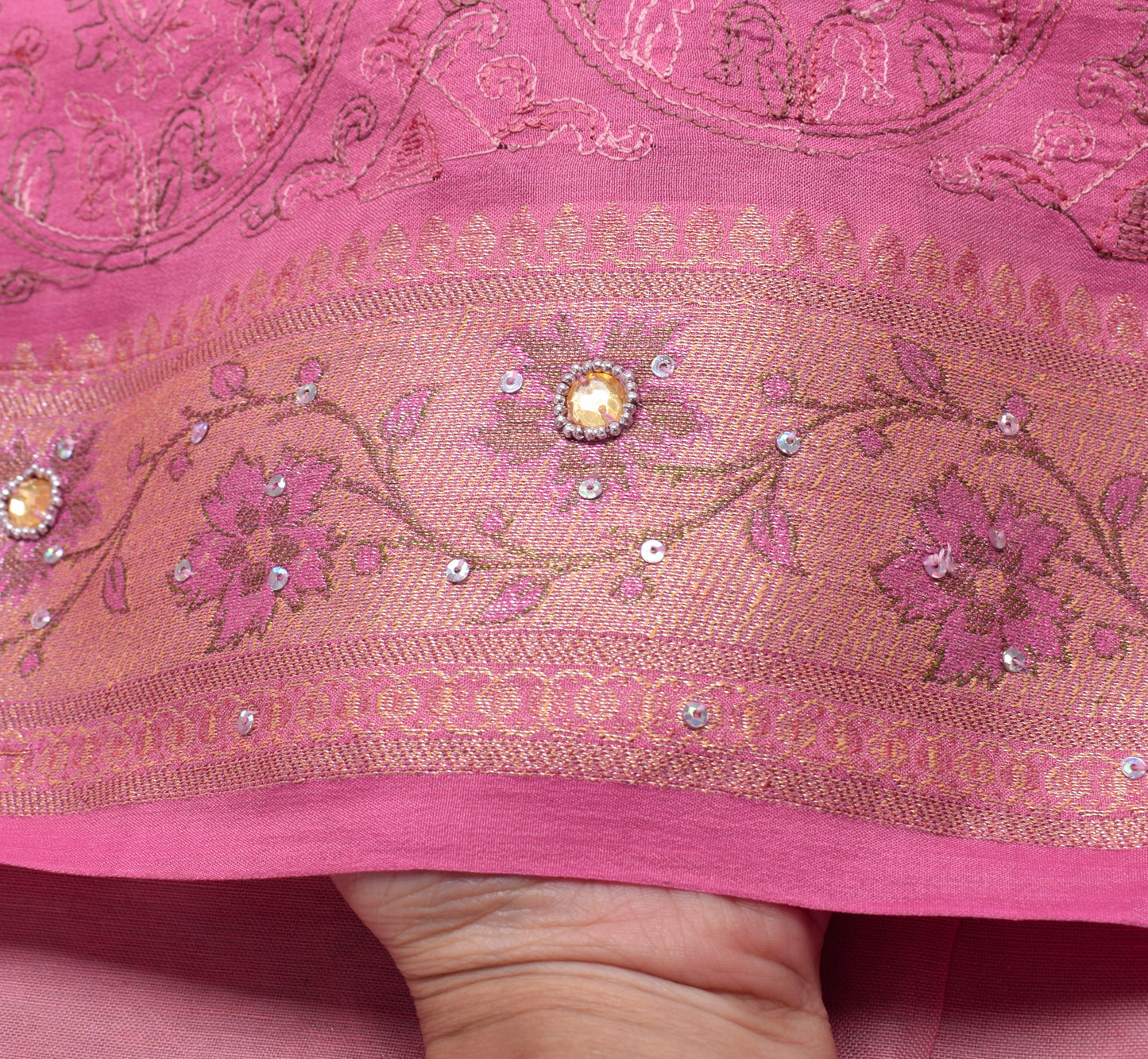 Sushila Vintage Pink Indian Saree 100% Pure Silk Floral Embroidered Sari Fabric
