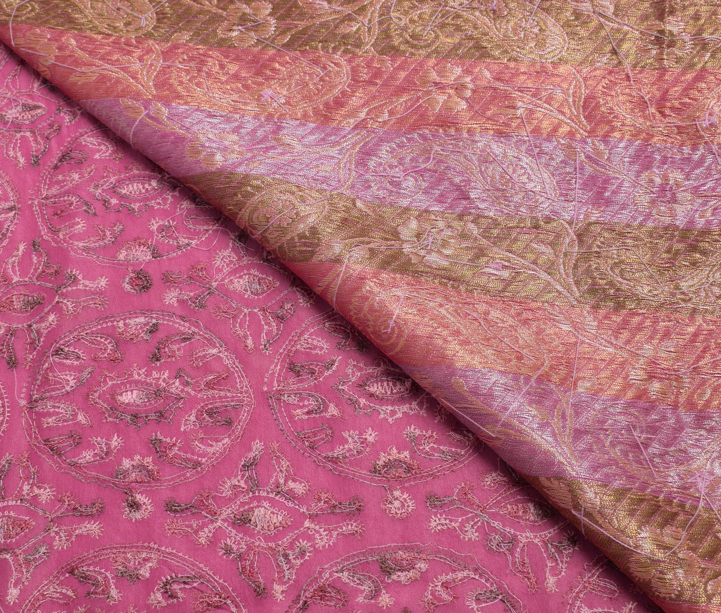 Sushila Vintage Pink Indian Saree 100% Pure Silk Floral Embroidered Sari Fabric