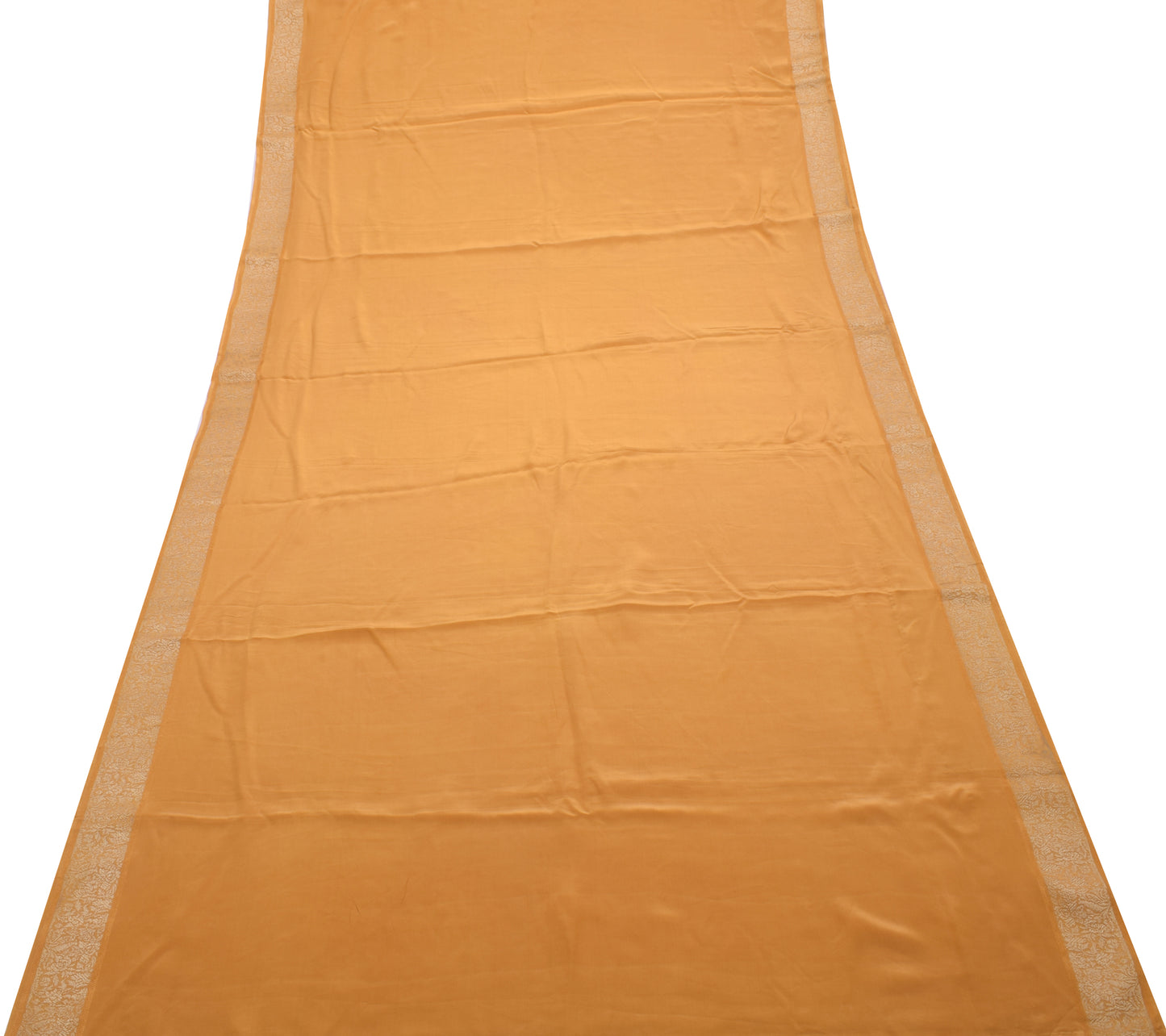Sushila Vintage Mustard Saree 100% Pure Crepe Silk Woven Soft Sari Craft Fabric