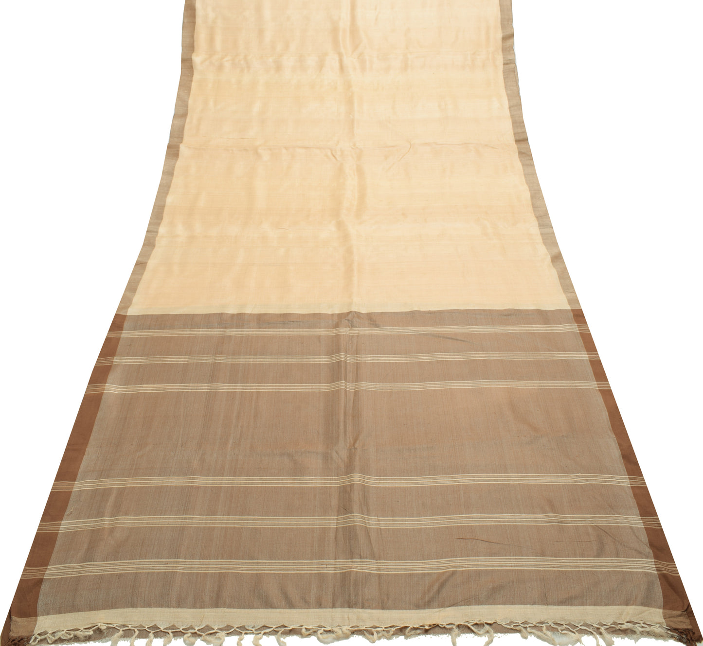 Sushila Vintage Cream & Brown Saree 100%  Pure Woolen Woven Sari Craft Fabric