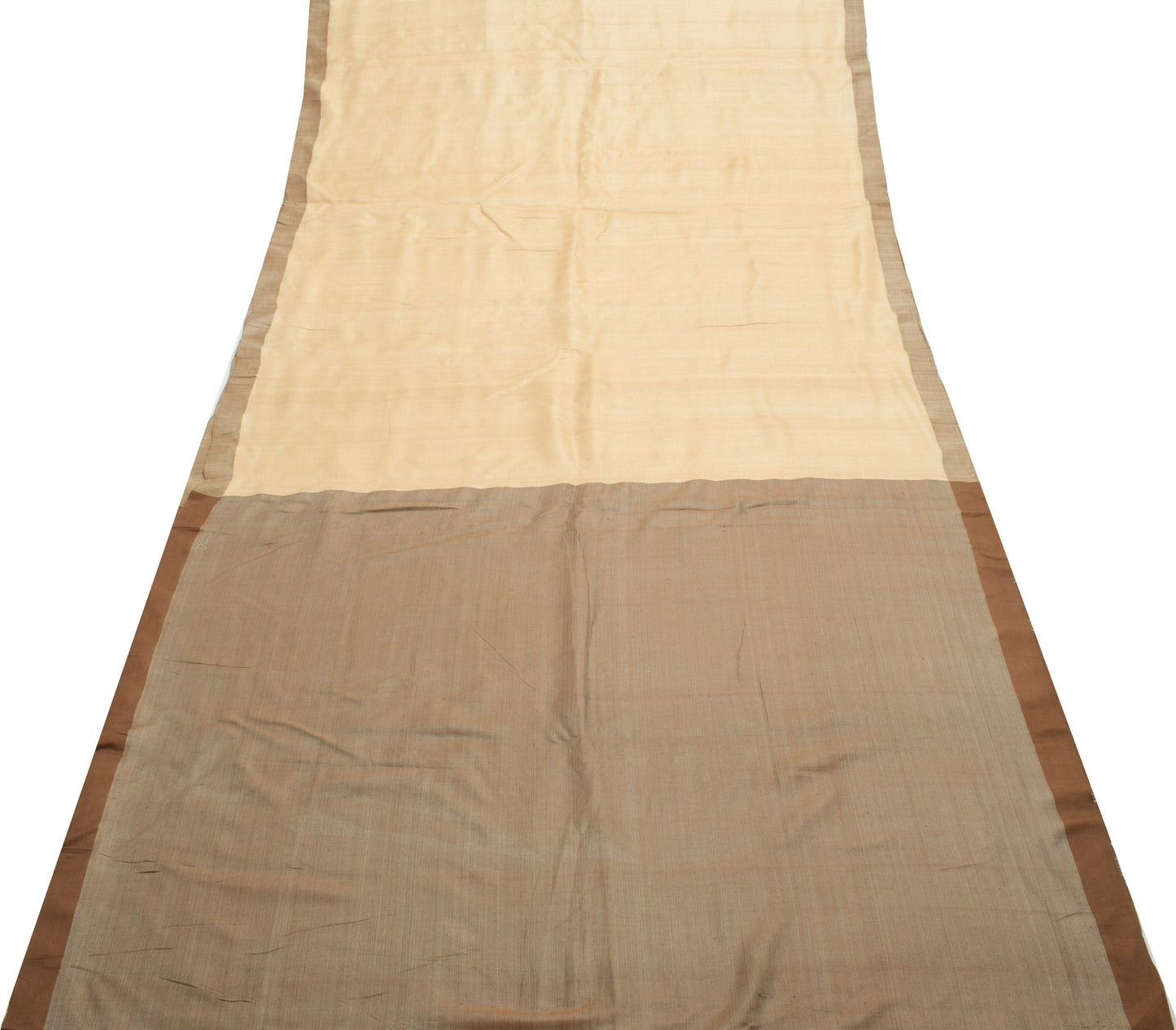Sushila Vintage Cream & Brown Saree 100%  Pure Woolen Woven Sari Craft Fabric