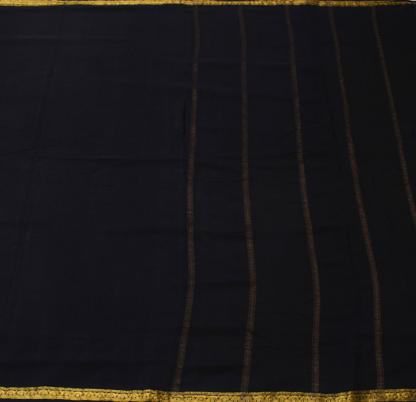 Sushila Vintage Black Indian Saree 100% Pure Silk Woven Soft Sari Craft Fabric