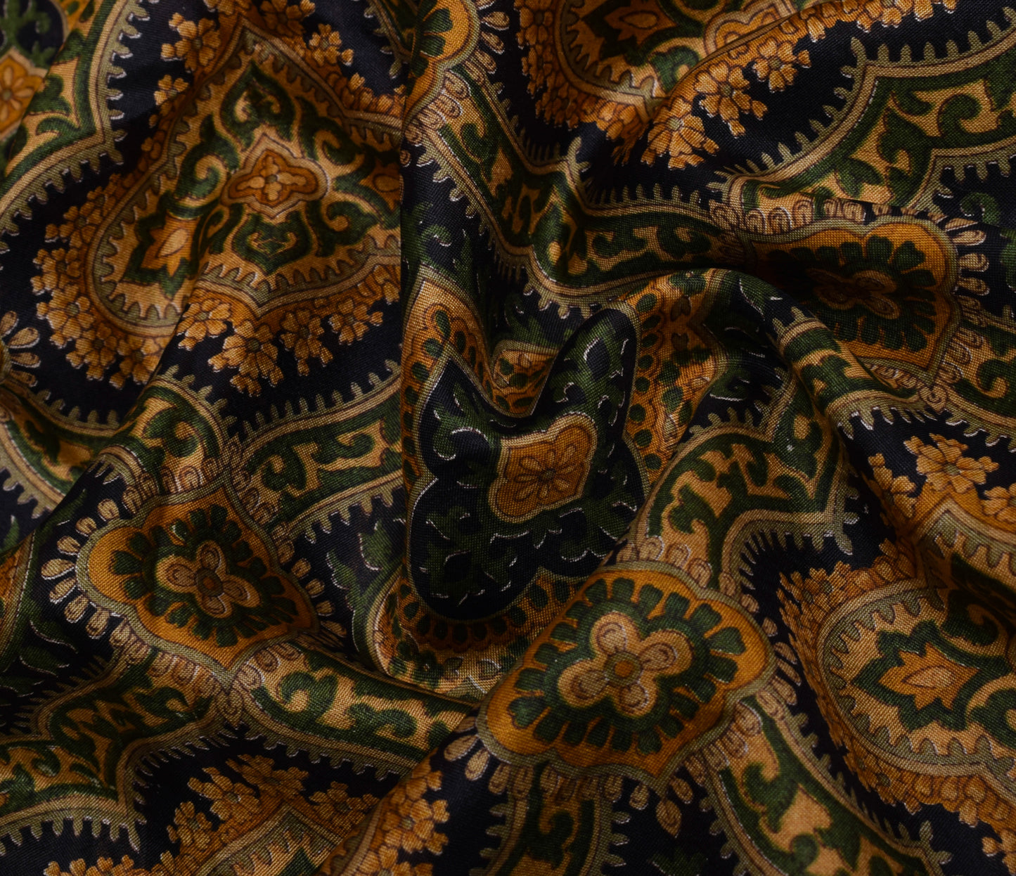 Sushila Vintage Black Saree 100% Pure Silk Printed Floral Soft Sari Craft Fabric