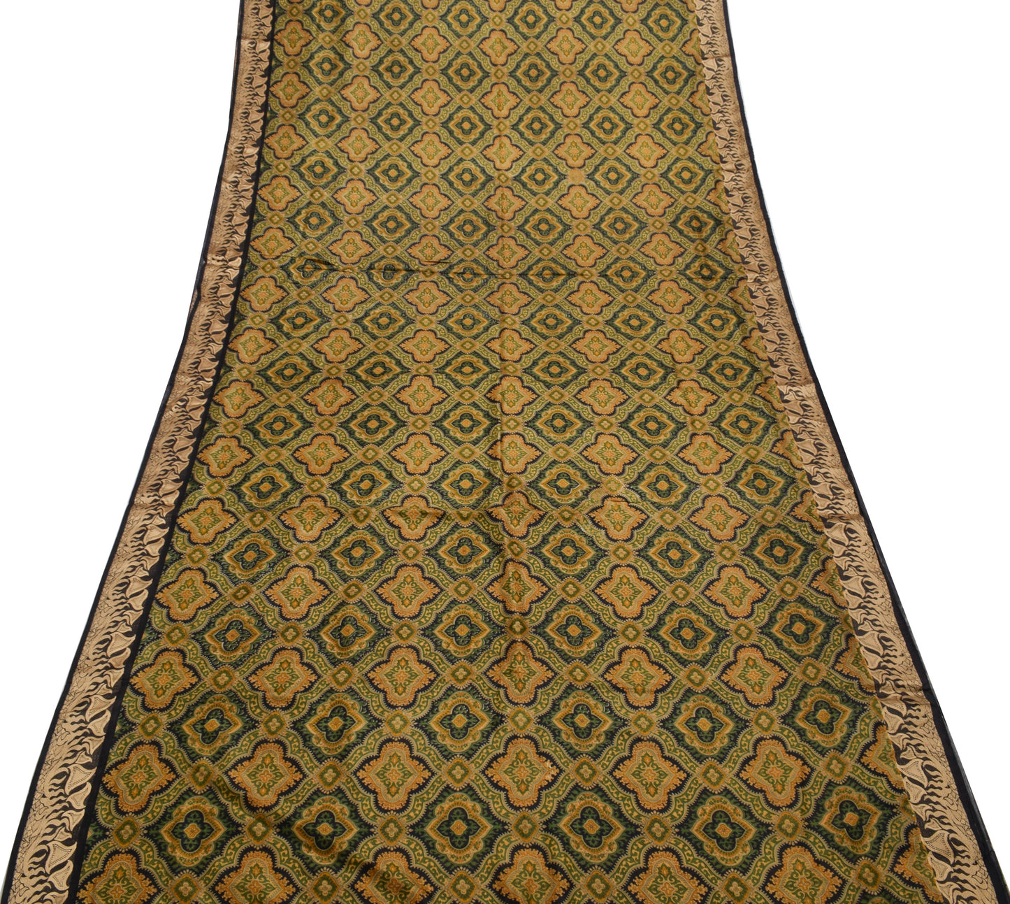 Sushila Vintage Black Saree 100% Pure Silk Printed Floral Soft Sari Craft Fabric