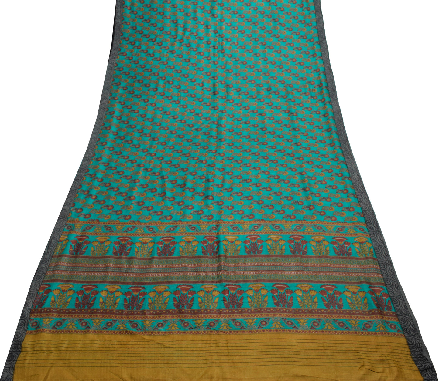 Sushila Vintage Indian Saree 100% Pure Woolen Woven Floral Soft 5 YD Sari Fabric