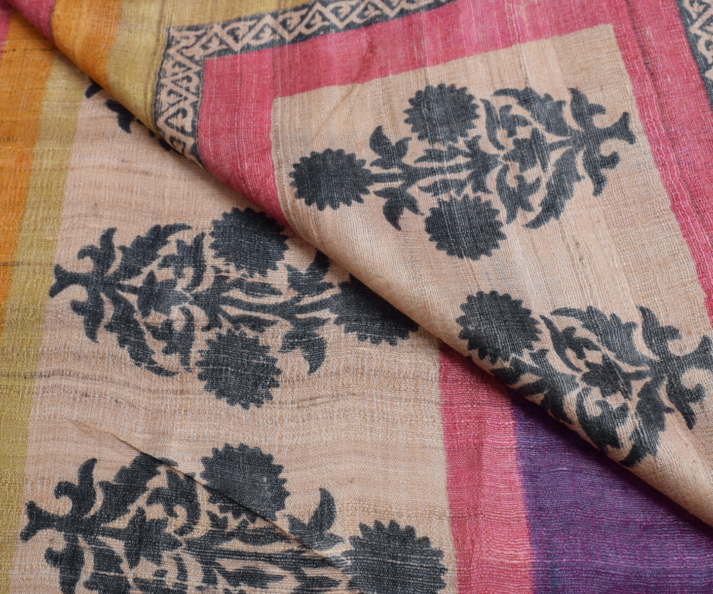 Sushila Vintage Purple Saree 100% Pure Khadi Silk Woven Floral Sari Craft Fabric