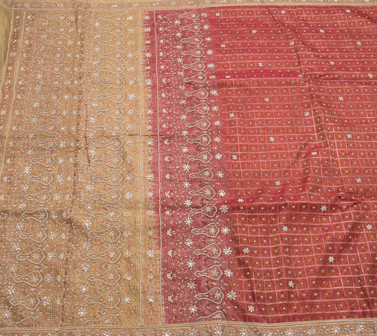 Sushila Vintage Heavy Saree Pure Satin Silk Banarasi Brocade Woven Beaded Fabric