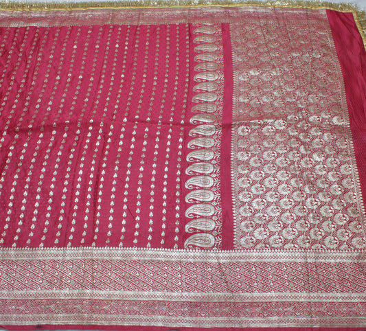 Sushila Vintage Heavy Saree Pure Satin Silk Banarasi Brocade Woven Sari Fabric