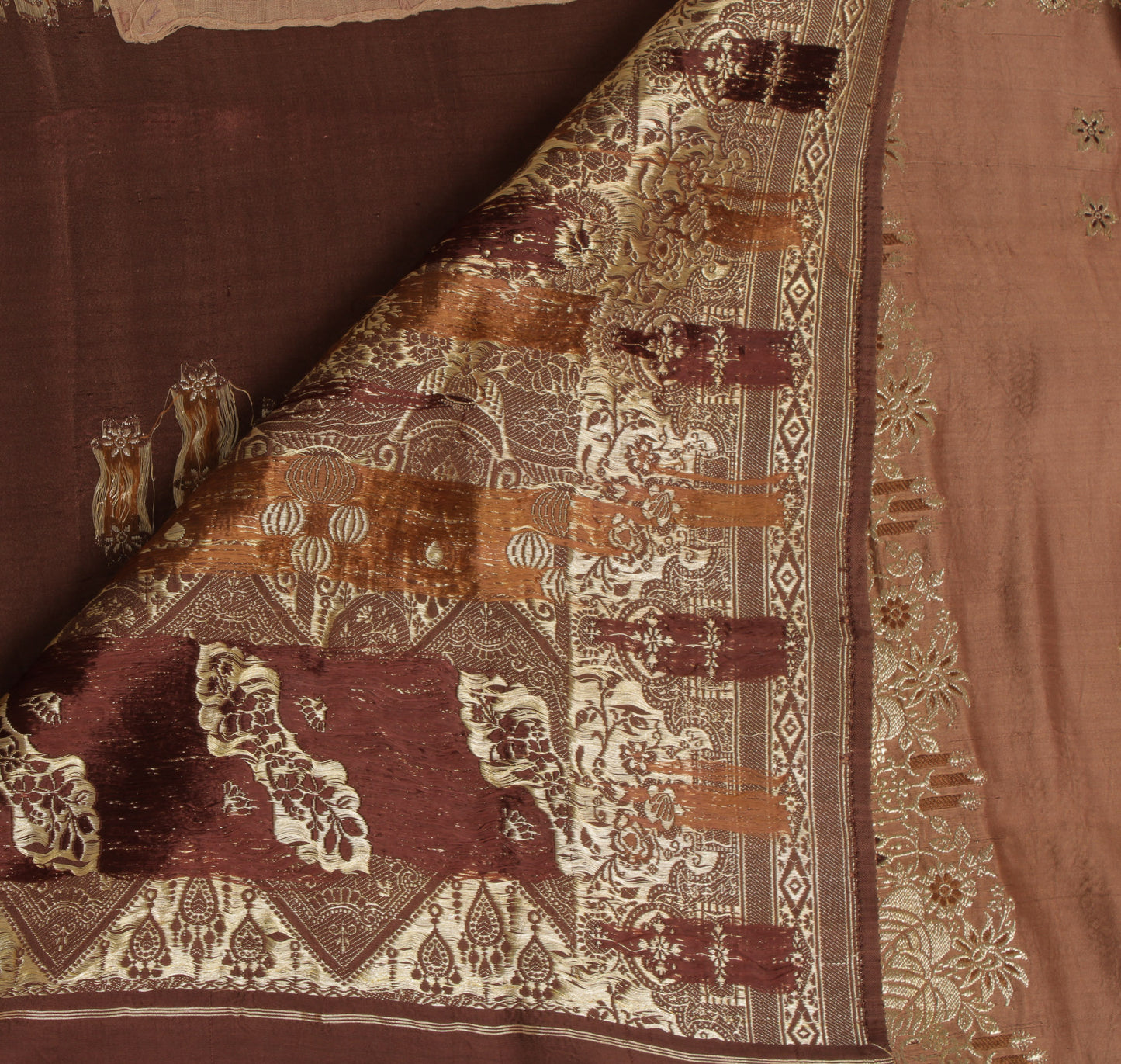 Sushila Vintage Heavy Saree Pure Satin Silk Banarasi Brocade Woven Sari Fabric